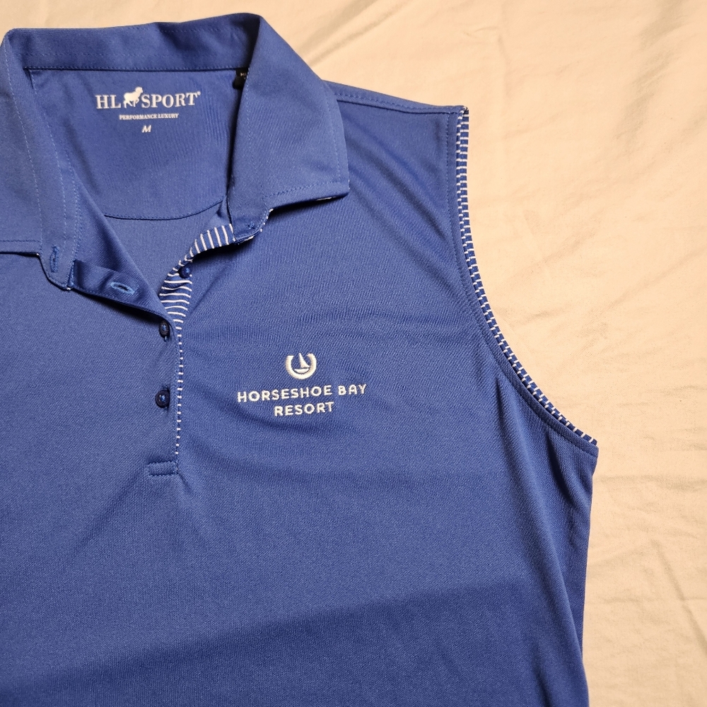 HL Sport Sleeveless Polo Shirt Women's M Blue Horseshoe‎ Bay Resort Golf